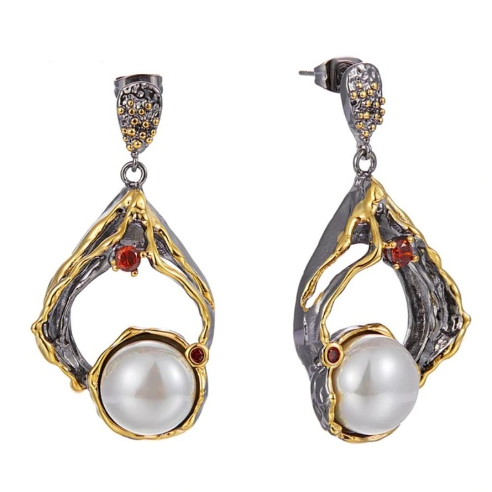 New Italian Jewelry Gold Plated Pearl Earrings - Picture 10 of 13